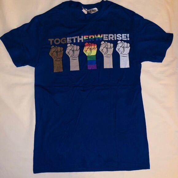 NEW We Rise Together Blue Equality Social Justice T-shirt Unisex‎ Size Small - Picture 2 of 5